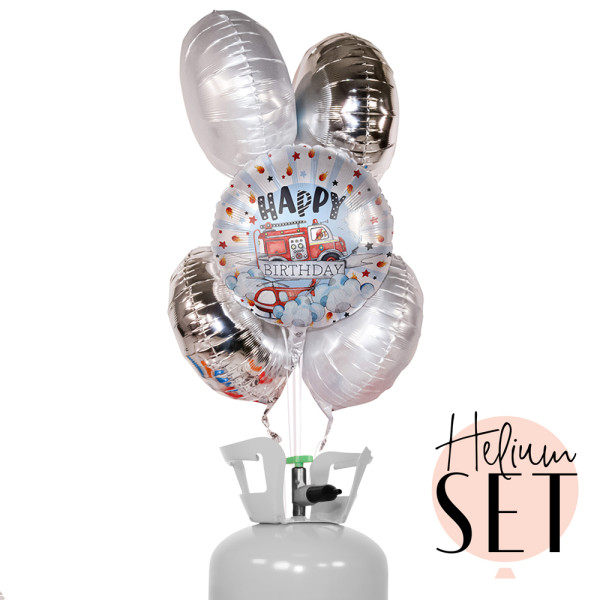 Geburtstag Feuerwehr Ballonbouquet-Set mit Heliumbehälter