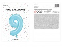 Aperçu: Ballon aluminium numéro 9 bleu ciel 86cm