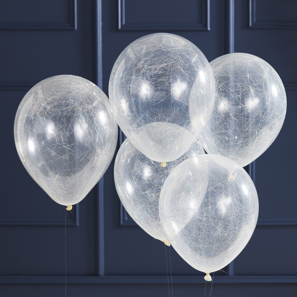 5 Silberne Engelshaar-Luftballons 30cm