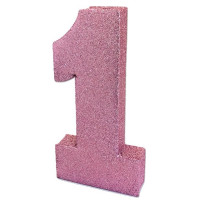 Glittering number 1 table decoration pink 20cm