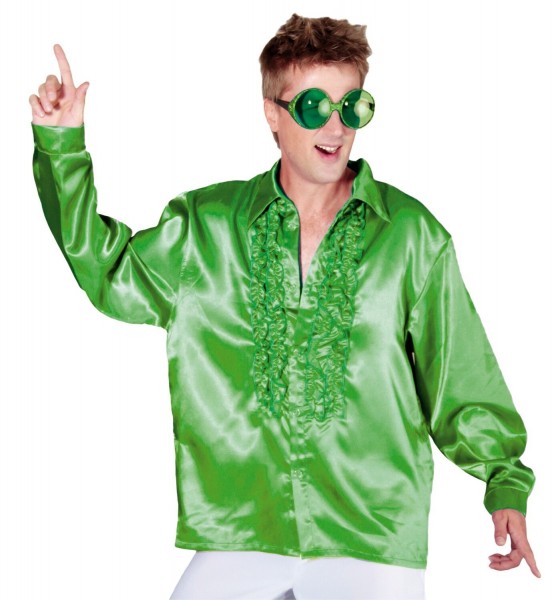 Green ruffled disco shirt for men