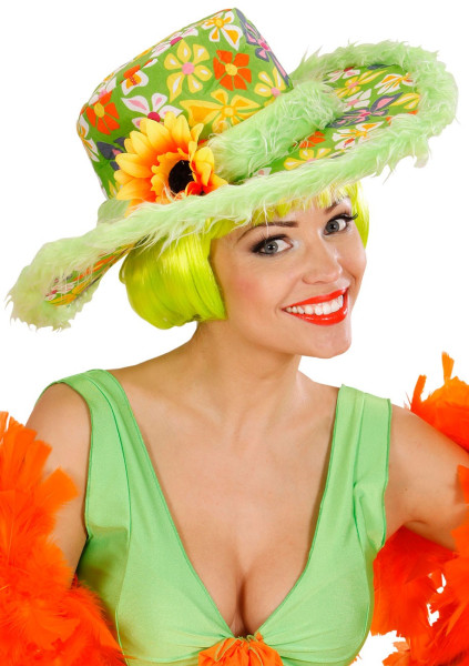 Zielony kapelusz Fedora z kwiatami Florelis