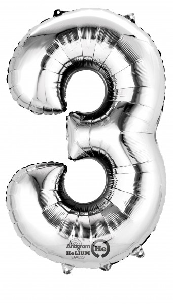 Number balloon 3 silver 88cm