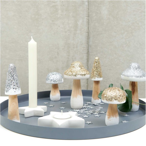 Figurine de décoration champignon d'hiver argent 7 x 14cm