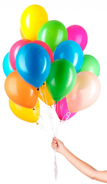 30 Ballons colorés avec ruban 23cm