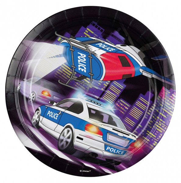 8 Police Action round paper plates 23cm