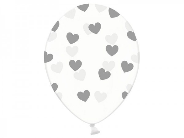 50 przezroczystych balonów Silver Hearts 30cm