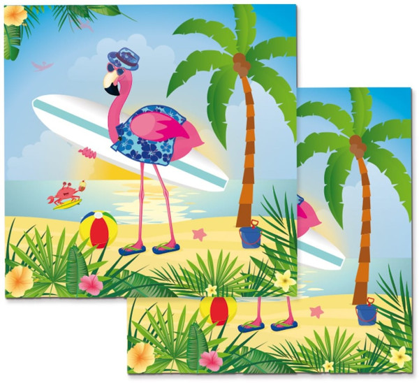 20 Surfer Flamingo Servietten 33cm