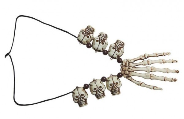 Halskette Skeletthand und Totenköpfe