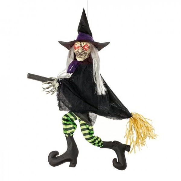 Shaking witch on broom with LED 80cm