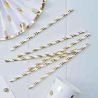 25 Mix & Match stripes gold straws 19.5cm
