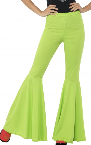 Neonowo-zielone rozkloszowane spodnie damskie