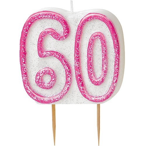 Happy Pink Sparkling 60th Birthday Candle