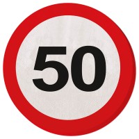 20 okrągłych serwetek 50. urodziny znak drogowy