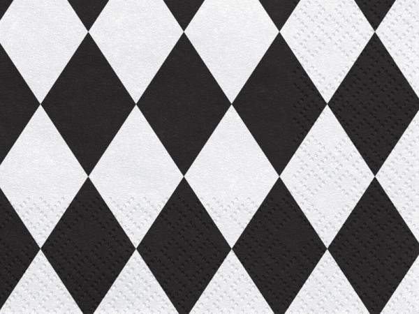 20 serviettes arlequin blanc noir 33 x 33cm 2