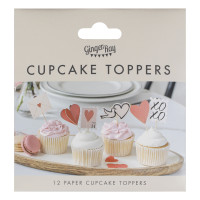 Vista previa: 12 adornos para cupcakes con mensaje de amor