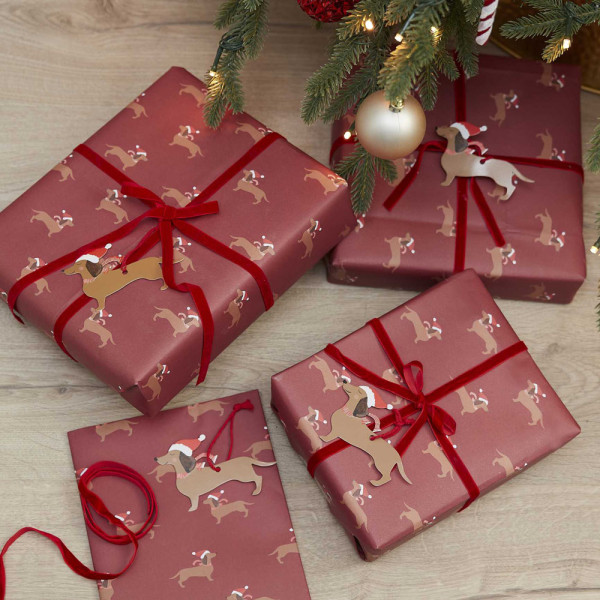 Set di carta da regalo per cani con salsiccia