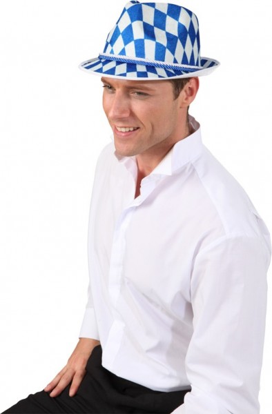 Blauw en wit geruite Bayern hoed