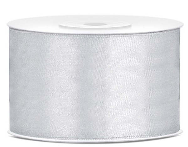 Satynowa wstążka prezentowa 25m srebrna o szerokości 38 mm