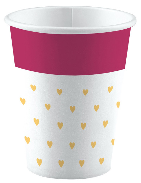 8 Little love heart paper cups 250ml