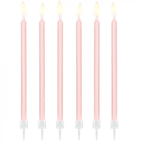 12 light pink cake candles Surprise 14cm