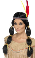 Perruque indienne Poca avec serre-tête en plumes