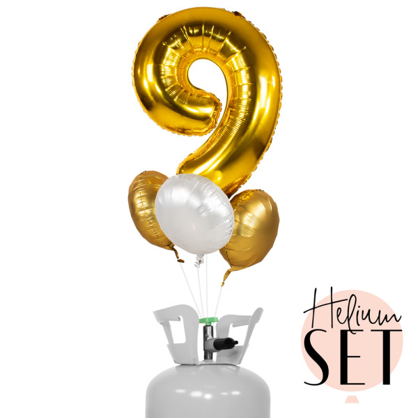XXL Zahl 8 Gold Ballonbouquet-Set mit Heliumbehälter