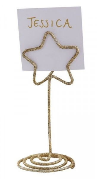 6 Golden Christmas star place card holders 9cm