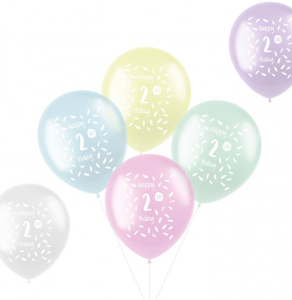 6 Happy 2nd B-Day latex balloons 33cm