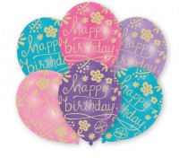 Vorschau: 6er Mix Florale Happy Birthday Luftballons