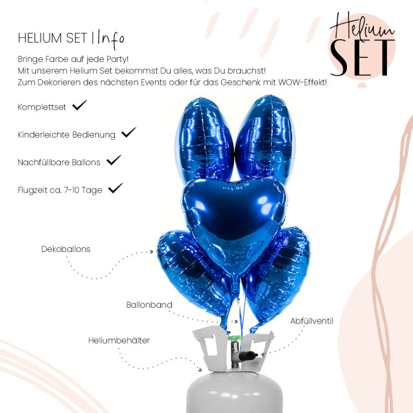 Saphir Blue - Herz Ballonbouquet-Set mit Heliumbehälter