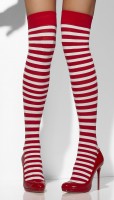 Striped overknee stockings red and white