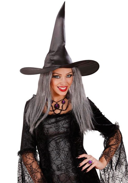 Satynowa czapka czarownicy unisex Wiedźmin z włosami 2