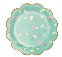 Anteprima: 8 piatti di carta per tea party floreali 18 cm