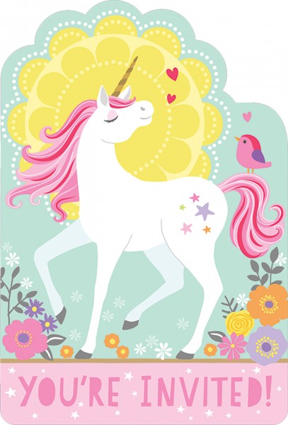 8 invitation cards dreamy unicorn