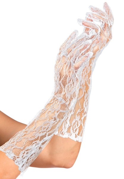 Long white lace gloves