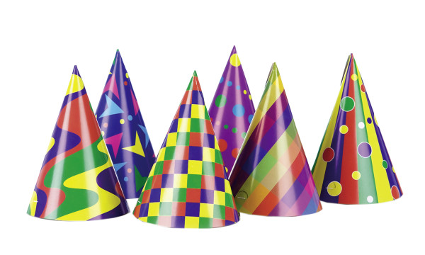 6 kleurrijke feesthoedjes van Groovy Carnival 15cm