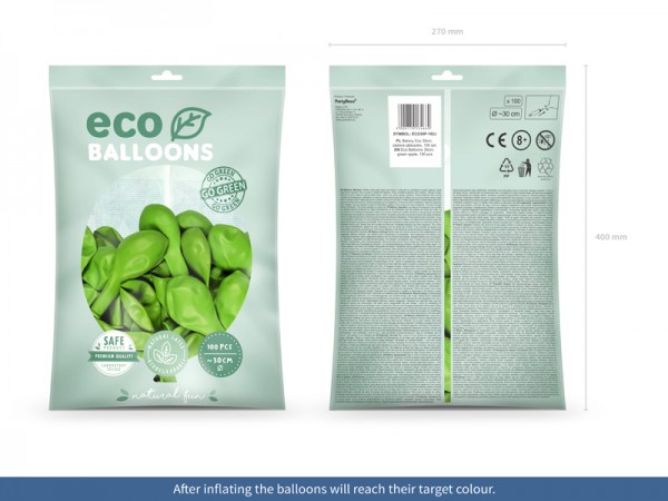 100 Eco Pastell Ballons hellgrün 30cm