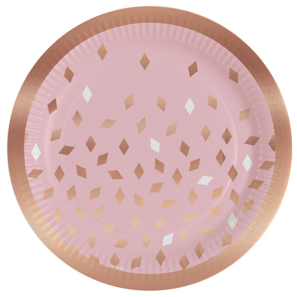 8 platos de papel con diamantes de oro rosa de 23 cm