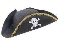 Aperçu: Chapeau pirate corsaire tricorne avec crâne 18x20cm
