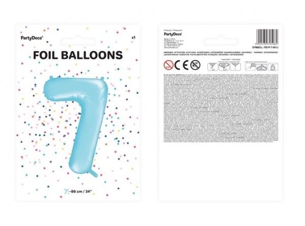 Nummer 7 folieballong himmelsblå 86cm 2