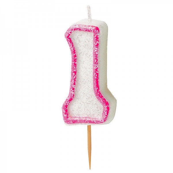 Happy Pink Sparkling 1st Birthday Candle
