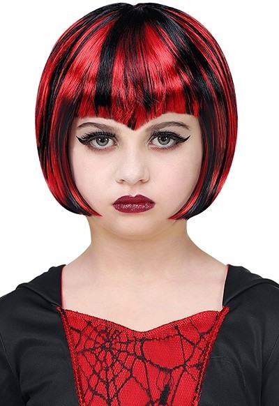 Parrucca gotica di Halloween nero-rosso 2