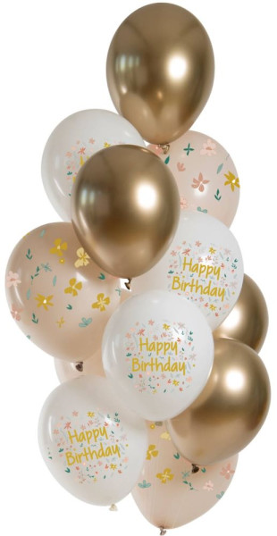 12 blommiga födelsedagsballonger 33cm