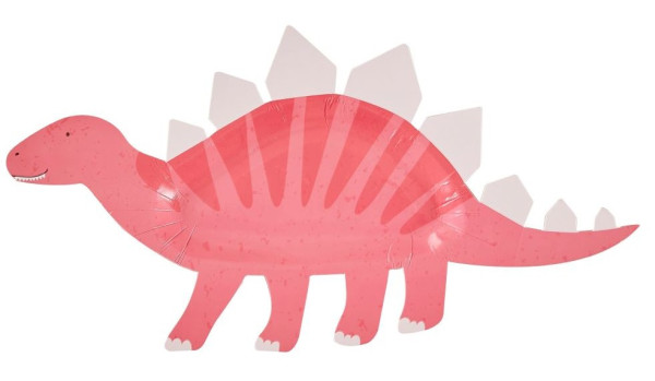 8 lyserøde dinosaur-festtallerkener 16cm x 30cm