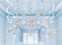 30 Snowflake Spiral Hanging Decorations