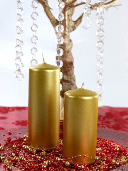 6 bougies pilier Rio or métallique 15cm 3