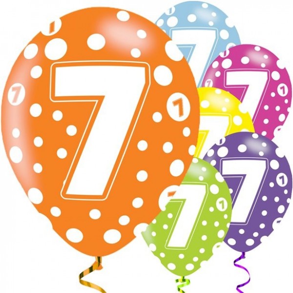 6 Fancy 7th Birthday Luftballons 28cm