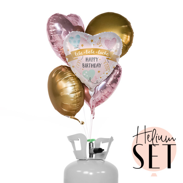 Lebe Liebe Lache Ballonbouquet-Set mit Heliumbehälter