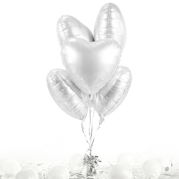 5 Heliumballons in der Box matte White Hearts